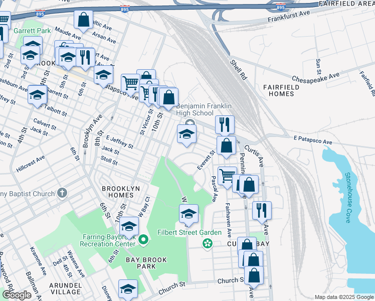 map of restaurants, bars, coffee shops, grocery stores, and more near 1201 Cambria Street in Baltimore