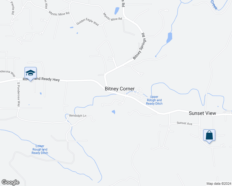 map of restaurants, bars, coffee shops, grocery stores, and more near 12655 Rough and Ready Highway in Grass Valley