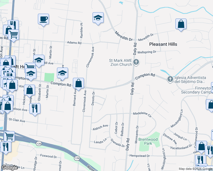 map of restaurants, bars, coffee shops, grocery stores, and more near 1288 Compton Road in Cincinnati