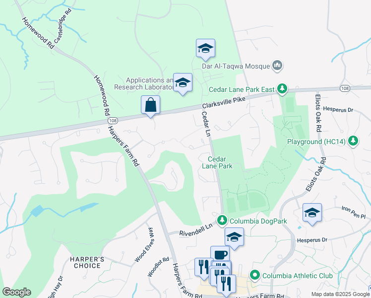 map of restaurants, bars, coffee shops, grocery stores, and more near 5053 Southern Star Terrace in Columbia