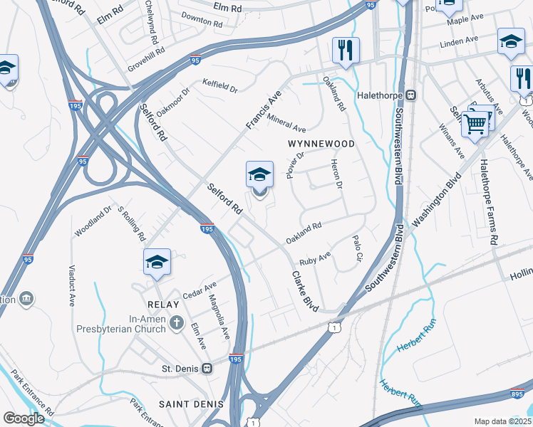 map of restaurants, bars, coffee shops, grocery stores, and more near 5885 Selford Road in Halethorpe