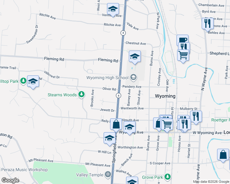 map of restaurants, bars, coffee shops, grocery stores, and more near 10 Dorino Place in Wyoming