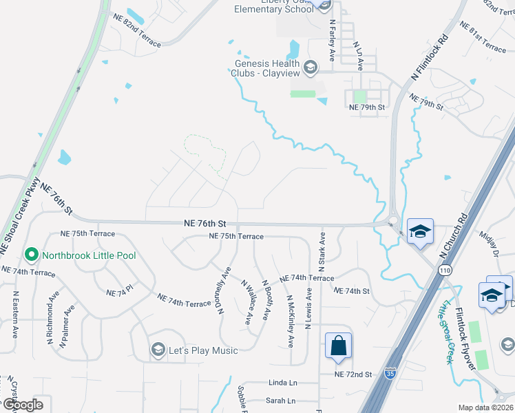 map of restaurants, bars, coffee shops, grocery stores, and more near 8600 Northeast 75th Terrace in Kansas City