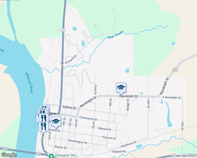 map of restaurants, bars, coffee shops, grocery stores, and more near 701 Randolph Street in Glasgow