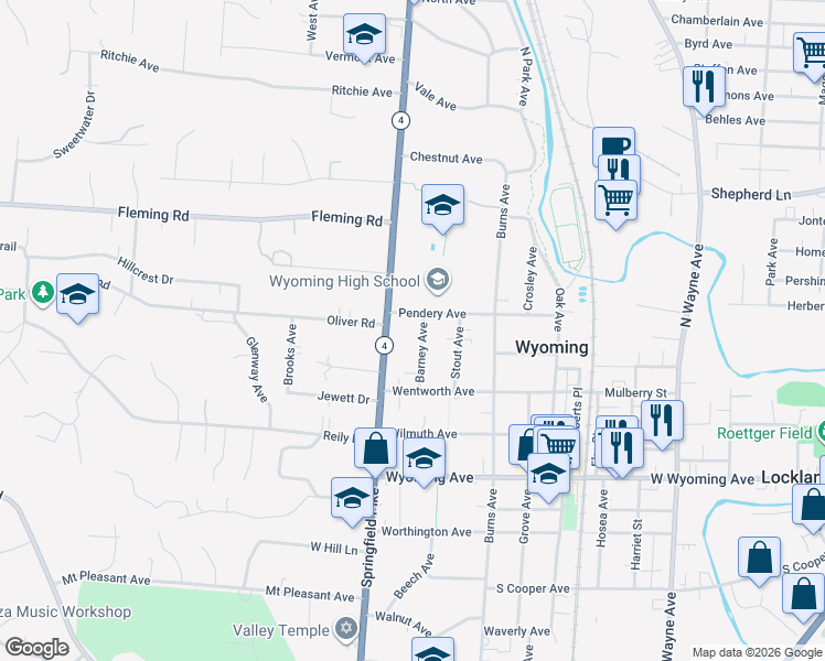 map of restaurants, bars, coffee shops, grocery stores, and more near 733 Barney Avenue in Cincinnati