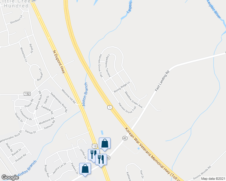 map of restaurants, bars, coffee shops, grocery stores, and more near 302 Harvest Grove Trail in Dover
