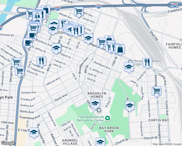 map of restaurants, bars, coffee shops, grocery stores, and more near 814 Jack Street in Baltimore