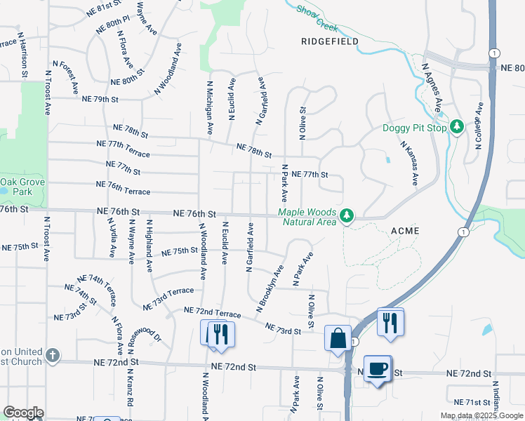 map of restaurants, bars, coffee shops, grocery stores, and more near 7604 North Brooklyn Avenue in Gladstone