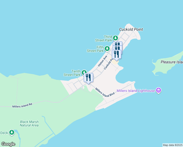 map of restaurants, bars, coffee shops, grocery stores, and more near 9th Street in Edgemere