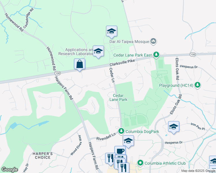 map of restaurants, bars, coffee shops, grocery stores, and more near 5042 Southern Star Terrace in Columbia