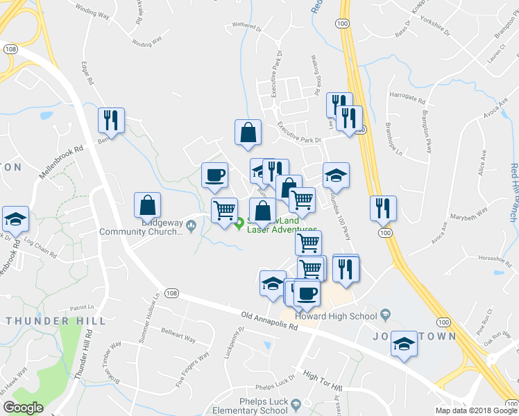 map of restaurants, bars, coffee shops, grocery stores, and more near 9151 Rumsey Road in Columbia