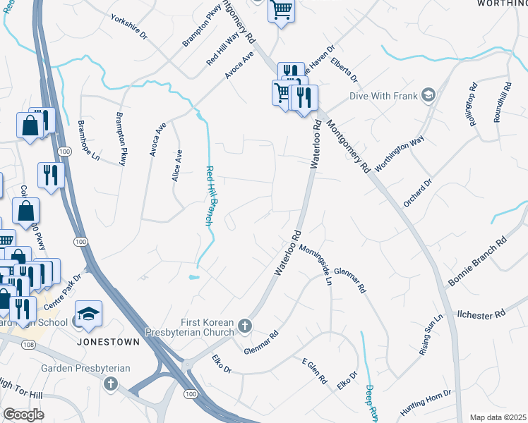 map of restaurants, bars, coffee shops, grocery stores, and more near 8325 Grove Angle Road in Ellicott City