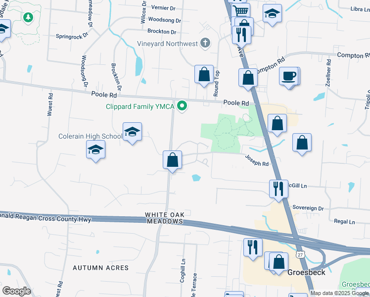 map of restaurants, bars, coffee shops, grocery stores, and more near 8860 Cheviot Road in Cincinnati