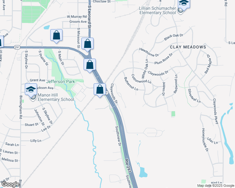 map of restaurants, bars, coffee shops, grocery stores, and more near 515 Claywoods Drive in Liberty