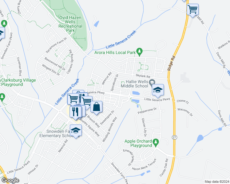 map of restaurants, bars, coffee shops, grocery stores, and more near 11863 Little Seneca Parkway in Clarksburg