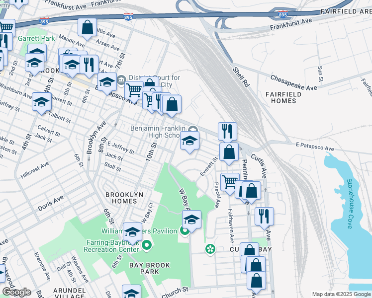 map of restaurants, bars, coffee shops, grocery stores, and more near 1201 Cambria Street in Baltimore