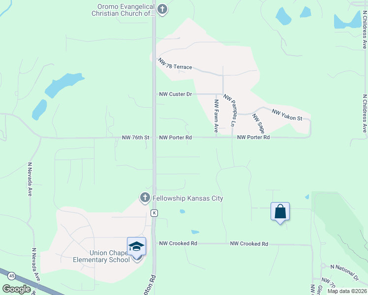 map of restaurants, bars, coffee shops, grocery stores, and more near 12913 Northwest Porter Road in Kansas City