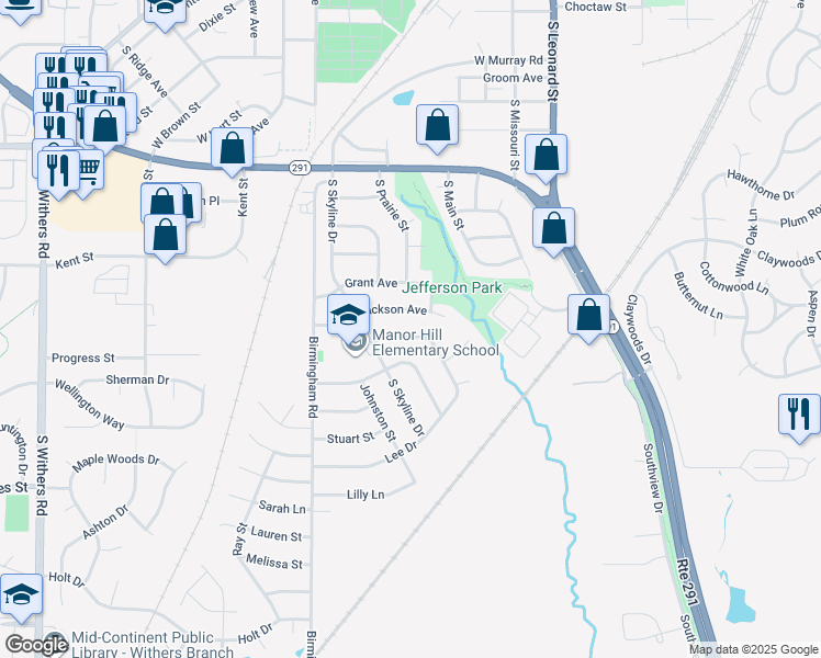 map of restaurants, bars, coffee shops, grocery stores, and more near 189 Jackson Avenue in Liberty