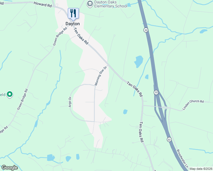 map of restaurants, bars, coffee shops, grocery stores, and more near 5004 Ten Oaks Road in Clarksville