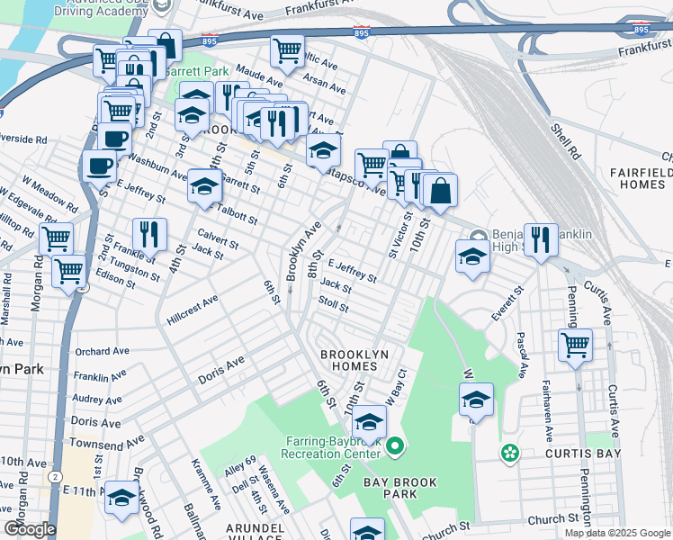 map of restaurants, bars, coffee shops, grocery stores, and more near 819 East Jeffrey Street in Baltimore