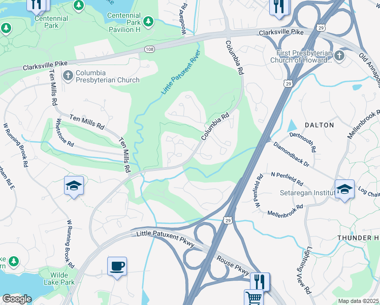 map of restaurants, bars, coffee shops, grocery stores, and more near 5501 April Journey in Columbia
