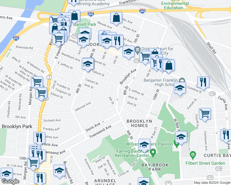 map of restaurants, bars, coffee shops, grocery stores, and more near 3914 Brooklyn Avenue in Baltimore