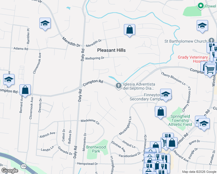 map of restaurants, bars, coffee shops, grocery stores, and more near 1107 Compton Road in Cincinnati