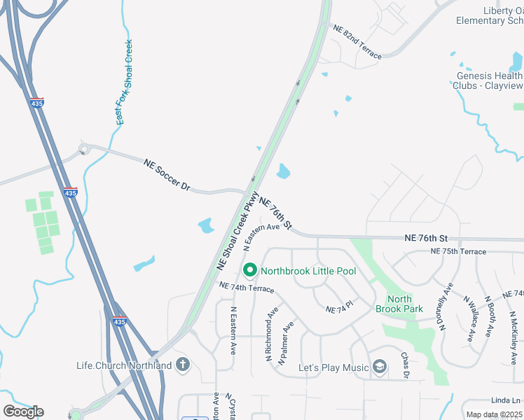 map of restaurants, bars, coffee shops, grocery stores, and more near 7544 North Eastern Avenue in Kansas City