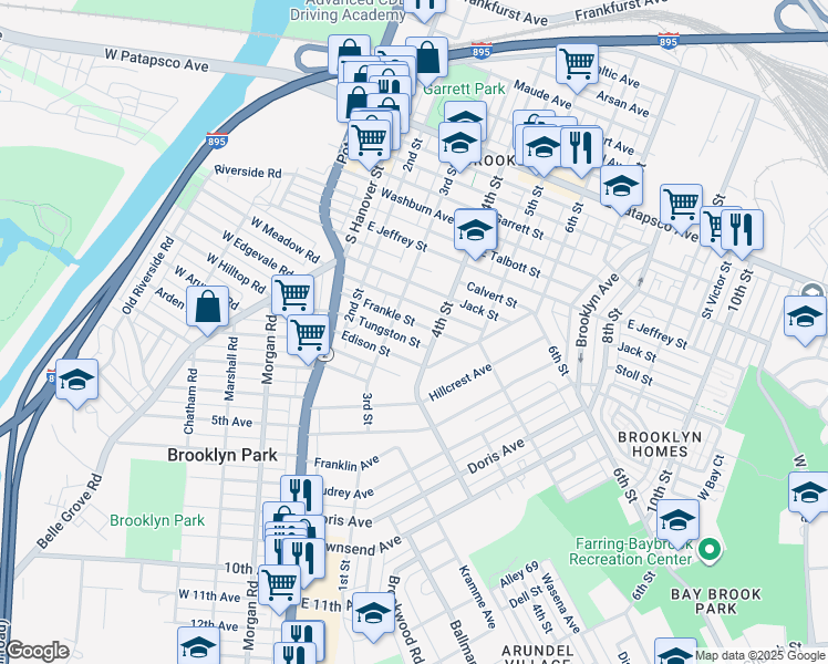 map of restaurants, bars, coffee shops, grocery stores, and more near 315 Frankle Street in Baltimore