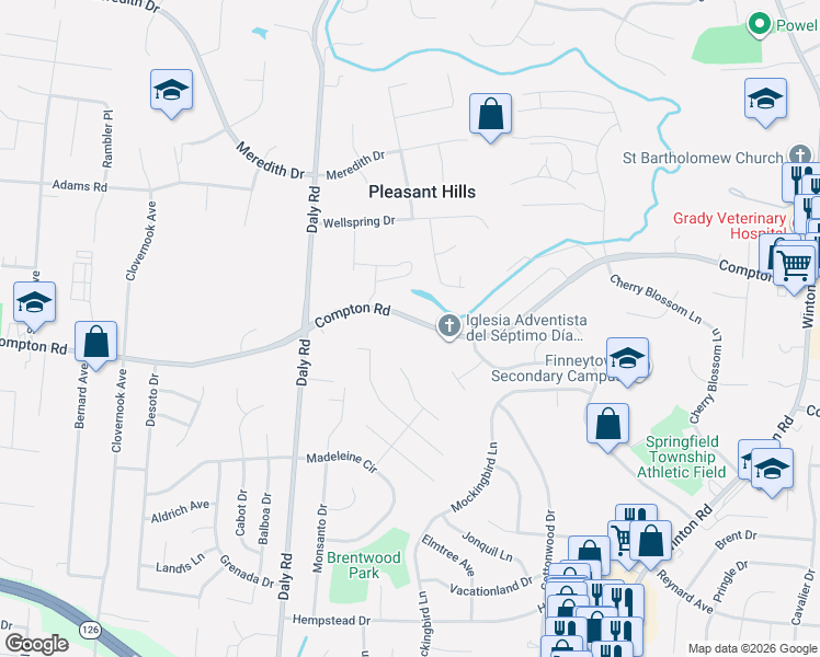 map of restaurants, bars, coffee shops, grocery stores, and more near 1107 Compton Road in Cincinnati