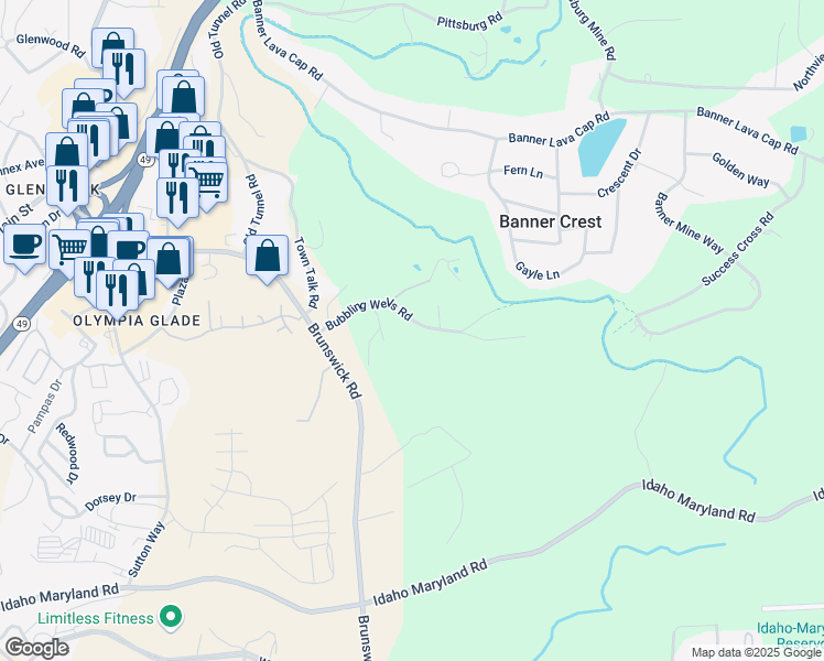 map of restaurants, bars, coffee shops, grocery stores, and more near 10833 Bubbling Wells Road in Grass Valley