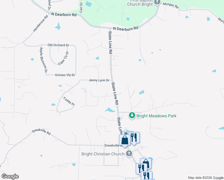 map of restaurants, bars, coffee shops, grocery stores, and more near 24981 State Line Road in Lawrenceburg