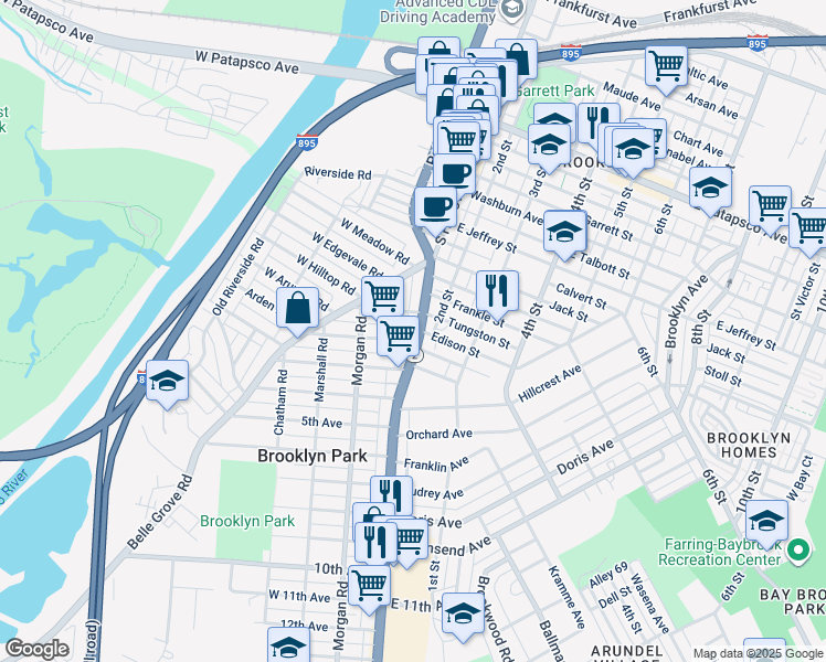 map of restaurants, bars, coffee shops, grocery stores, and more near 4106 Ritchie Highway in Baltimore