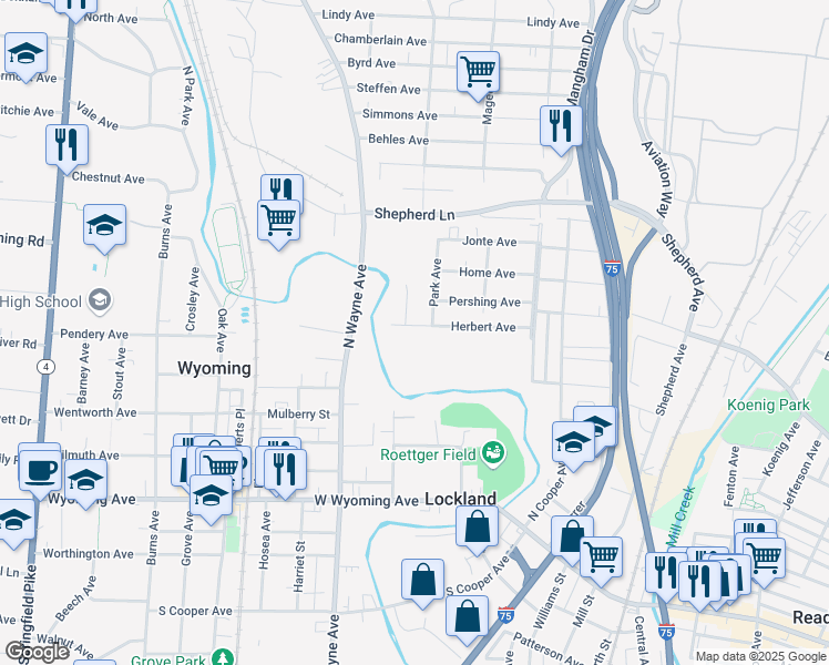 map of restaurants, bars, coffee shops, grocery stores, and more near 505 Herbert Avenue in Cincinnati