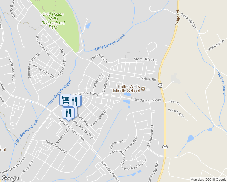 map of restaurants, bars, coffee shops, grocery stores, and more near 11816 Steeplebush Drive in Clarksburg