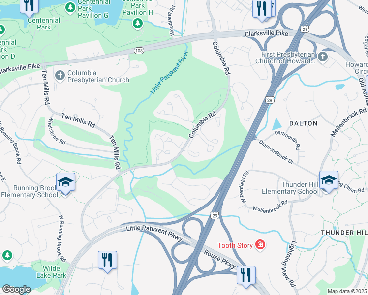 map of restaurants, bars, coffee shops, grocery stores, and more near Columbia Road in Columbia