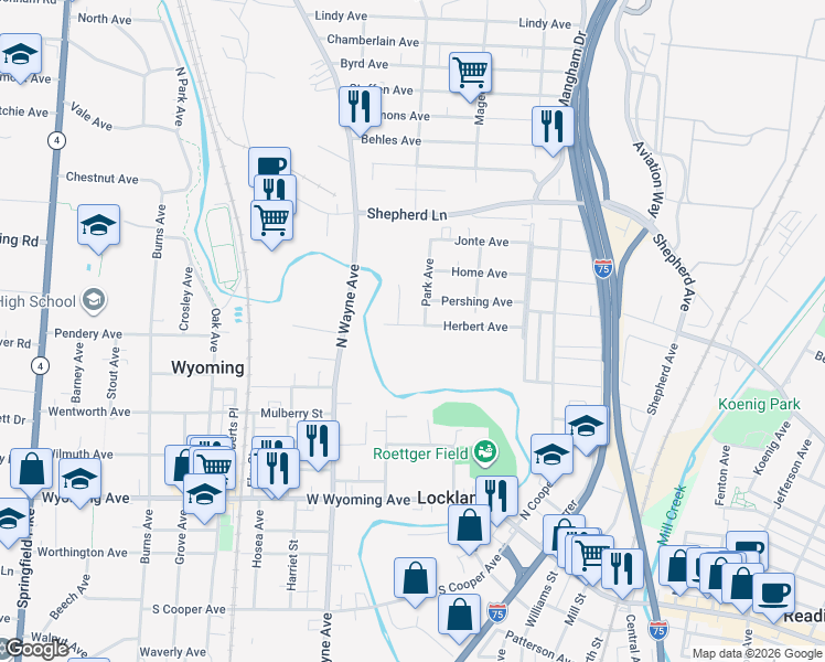 map of restaurants, bars, coffee shops, grocery stores, and more near 503 Herbert Avenue in Cincinnati
