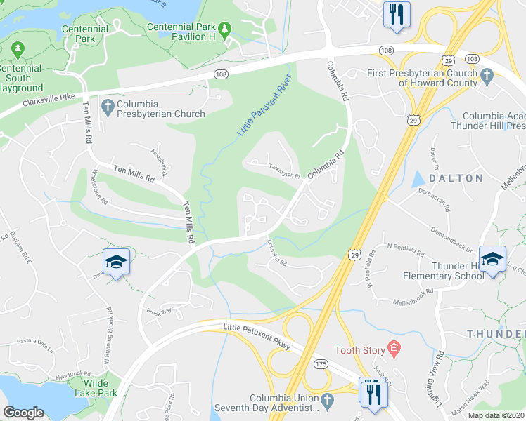map of restaurants, bars, coffee shops, grocery stores, and more near 5690 April Journey Road in Columbia