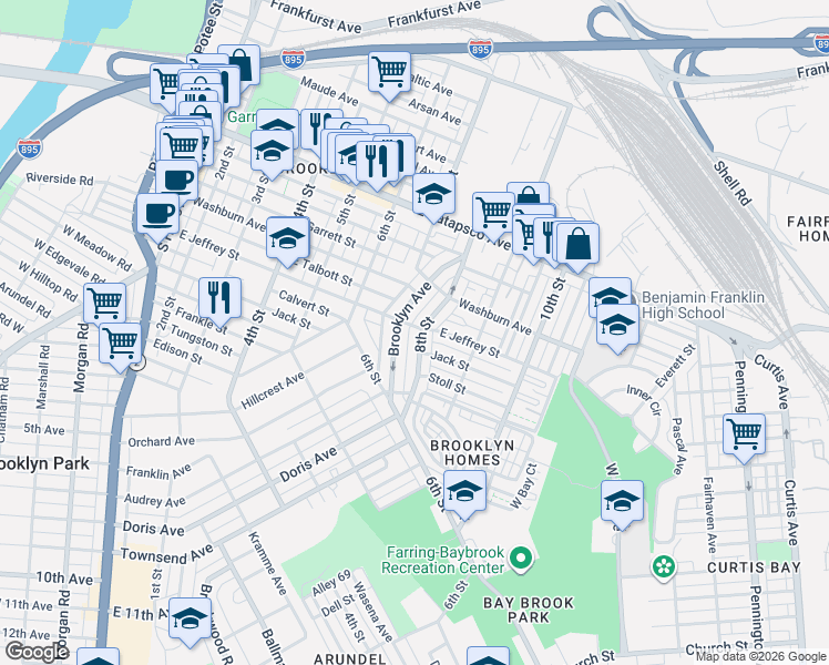 map of restaurants, bars, coffee shops, grocery stores, and more near 3902 8th Street in Baltimore