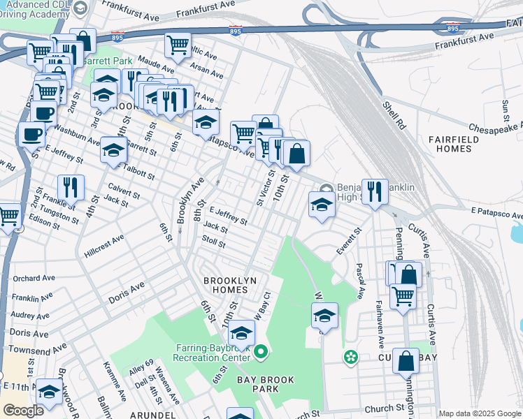 map of restaurants, bars, coffee shops, grocery stores, and more near 3801 Saint Victor Street in Baltimore