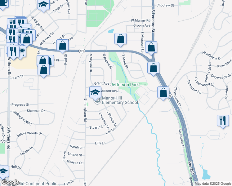 map of restaurants, bars, coffee shops, grocery stores, and more near 189 Jackson Ave in Liberty