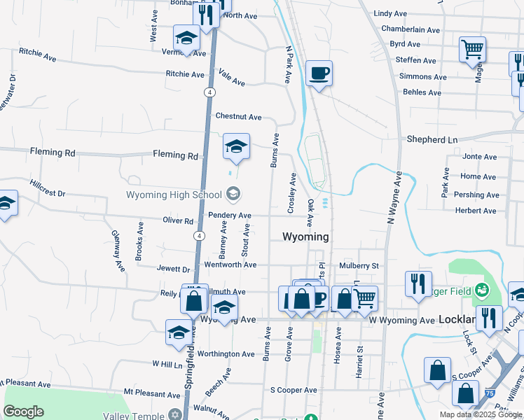 map of restaurants, bars, coffee shops, grocery stores, and more near 902 Burns Avenue in Cincinnati