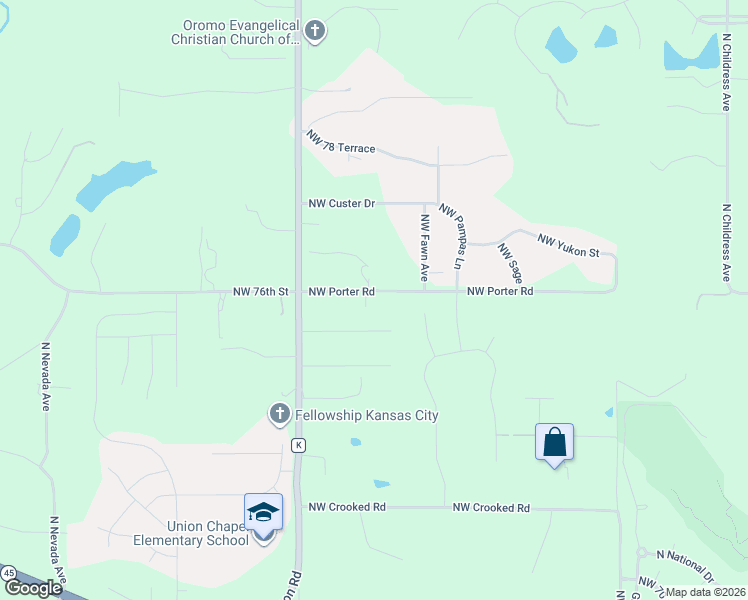 map of restaurants, bars, coffee shops, grocery stores, and more near 12809 Northwest Porter Road in Parkville