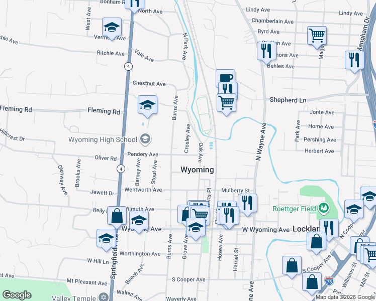 map of restaurants, bars, coffee shops, grocery stores, and more near 406 Pendery Avenue in Cincinnati