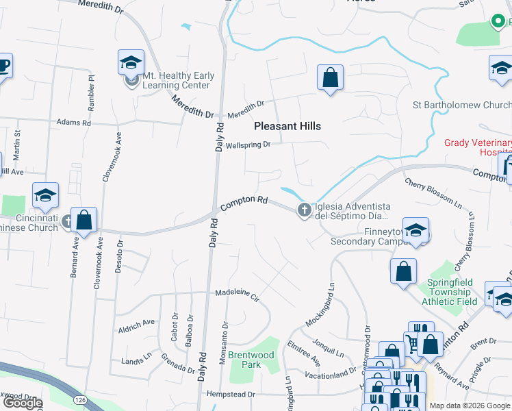 map of restaurants, bars, coffee shops, grocery stores, and more near 1161 Compton Road in Cincinnati