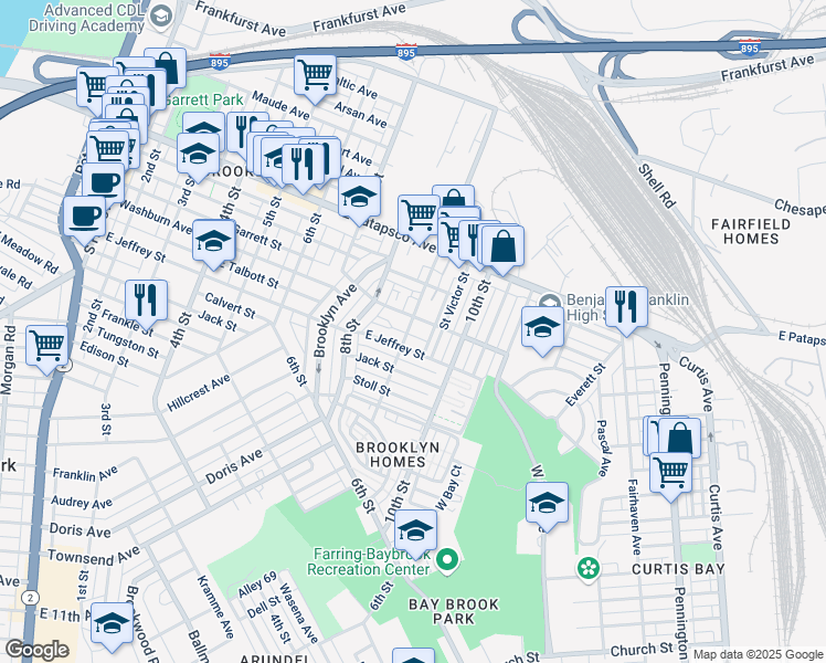 map of restaurants, bars, coffee shops, grocery stores, and more near 3803 9th Street in Baltimore