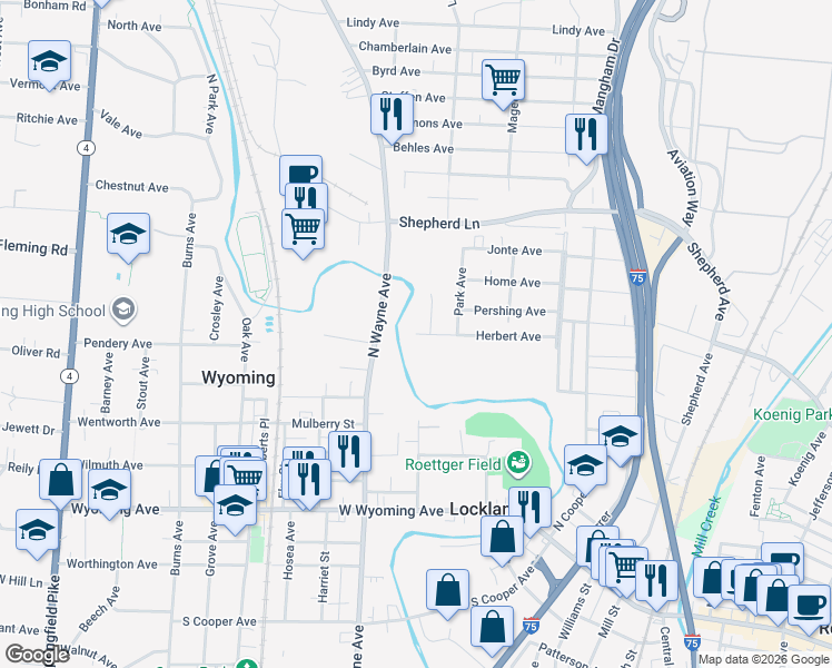 map of restaurants, bars, coffee shops, grocery stores, and more near 518 Herbert Avenue in Lockland