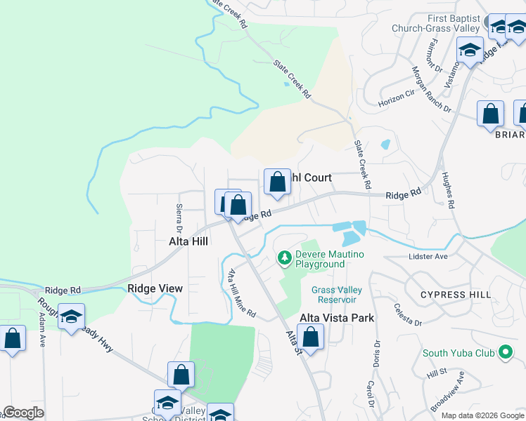 map of restaurants, bars, coffee shops, grocery stores, and more near 10727 Banner View Drive in Grass Valley