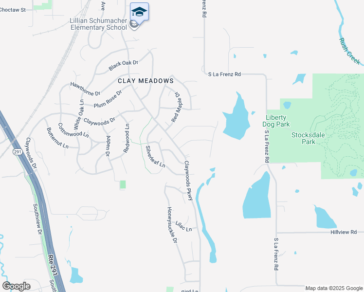 map of restaurants, bars, coffee shops, grocery stores, and more near 1043 Jasmine Drive in Liberty