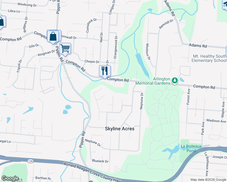map of restaurants, bars, coffee shops, grocery stores, and more near 8798 Venus Lane in Cincinnati